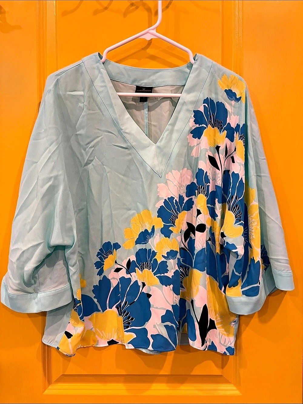 Worthington Floral Blouse in Blue & yellow and white Like New